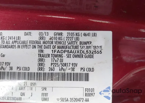 2013 Ford C-Max Hybrid Se z USA, uszkodzony, nr VIN 1FADP5AUXDL532555